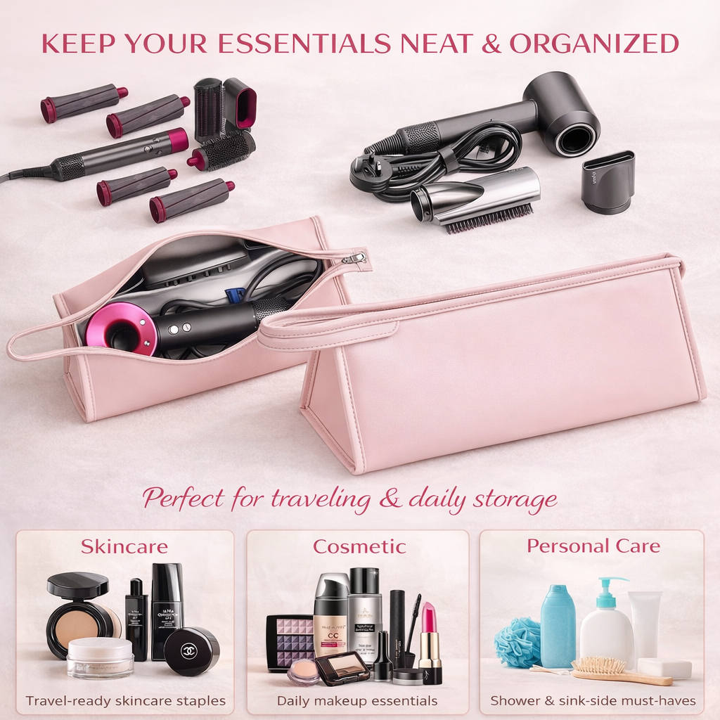 PinkVoyage™ Travel Beauty Organizer Pouch – Large Capacity Cosmetic & Hair Tool Case